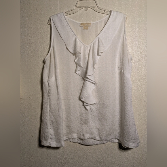 michael Kors White Ruffled Sleeveless Top Size Dize Size 20 W Pre-owned - Picture 1 of 5